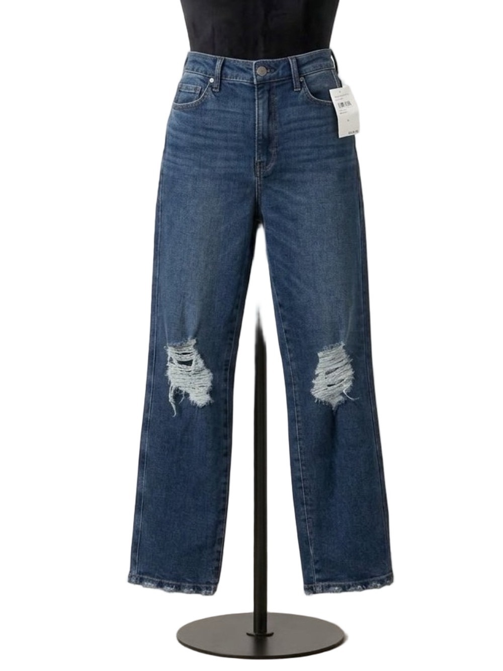 Good American Good Curve Straight Leg Distressed Jeans Size 6/28 Dark Blue